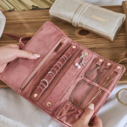 Velvet Jewelry Roll-Up Storage Pouch