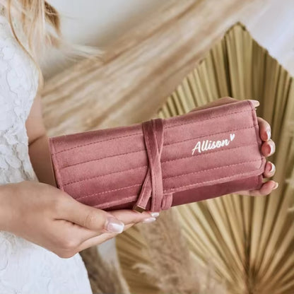 Velvet Jewelry Roll-Up Storage Pouch