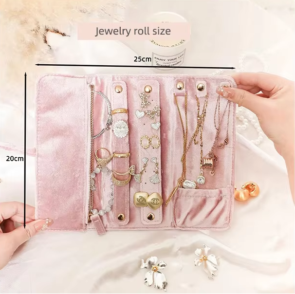 Velvet Jewelry Roll-Up Storage Pouch