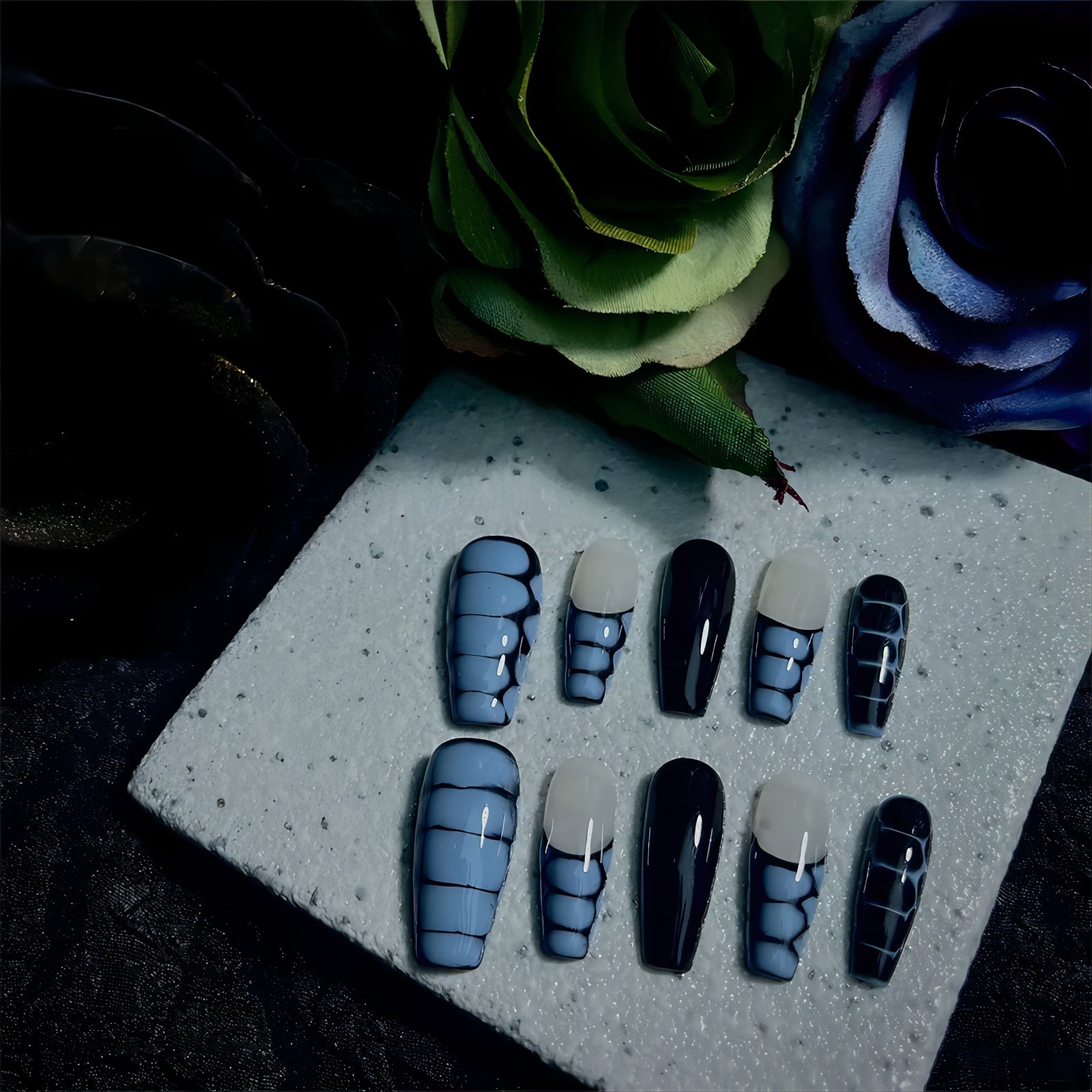 10Pcs Long Handmade Press on Nails Coffin False Nails Crocodile Texture Fake Nails - Pansytracy