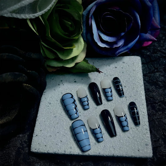 10Pcs Long Handmade Press on Nails Coffin False Nails Crocodile Texture Fake Nails - Pansytracy
