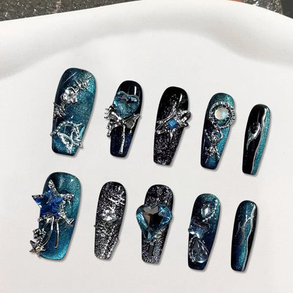 Handmade Black Long Press on Nails for Fingernail DIY Decoration - Pansytracy