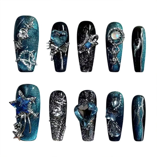 Handmade Black Long Press on Nails for Fingernail DIY Decoration - Pansytracy
