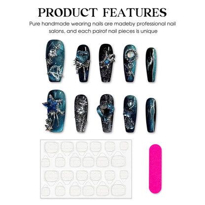 Handmade Black Long Press on Nails for Fingernail DIY Decoration - Pansytracy