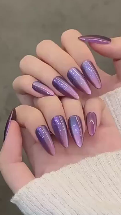 Handmade Press-on Armor Purple Cat's Eye